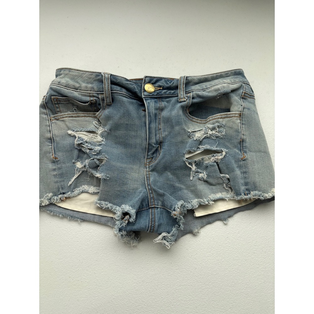 American Eagle Hi-Rise Short Light Wash Distressed‎ 360 Super Stretch Womens 10